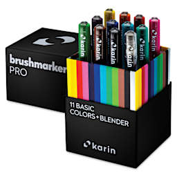 Karin Brushmarkers Pro Markers and Sets - Set of 12, Basic Colors with Blender, markers shown