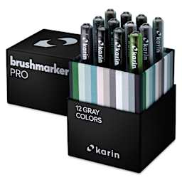 Karin Brushmarkers Pro Markers and Sets - Set of 12, Gray Colors, markers shown