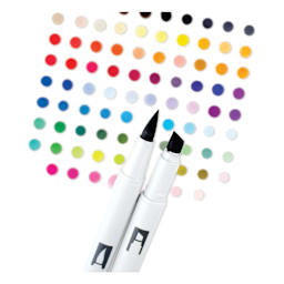 Tombow ABT PRO Alcohol Markers - Open markers showing both types of tips on chart of colors