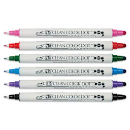 Zig Clean Color Dot Dual Tip Markers - Set of 6, Assorted Colors, markers with caps off
