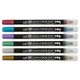 Zig Clean Color Dot Dual Tip Markers - Set of 6, Metallic Colors, caps on