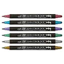Zig Clean Color Dot Dual Tip Markers - Set of 6, Metallic Colors, caps off