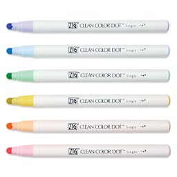 Zig Clean Color Dot Markers - Mild Colors, Set of 6, markers with caps off
