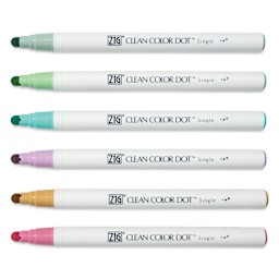Zig Clean Color Dot Markers - Mild Smoky Colors, Set of 6, markers with caps off