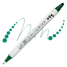 Zig Clean Color Dot Dual Tip Marker - Green, swatch and marker