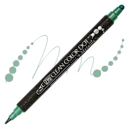 Zig Clean Color Dot Dual Tip Marker - Metallic Green, swatch and markers