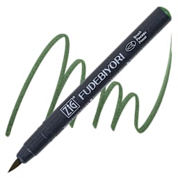 Zig Fudebiyori Brush Pen - Deep Green pen and swatch