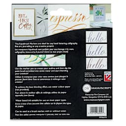 Manuscript Aqua Brush Markers - Back of package of Set of 12
