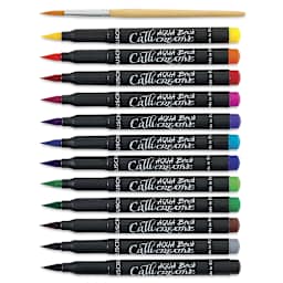 Manuscript Aqua Brush Markers - 12 Markers shown horizontally and uncapped