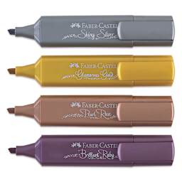 Faber-Castell Metallic Textliner - 4 Markers uncapped and horizontal