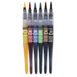 Sennelier Ink Brushes - 6 Trendy Colors shown uncapped
