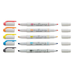 Mildliner Double Ended Creative Markers - Set of 5 Friendly Colors uncapped in row