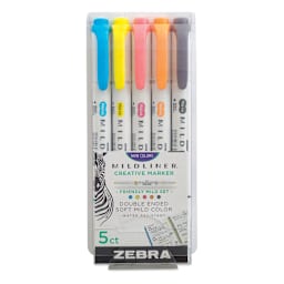 Zebra Mildliner Double Ended Creative Markers - Friendly Colors, Set of 5