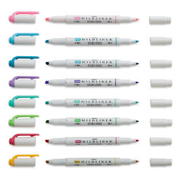 Zebra Mildliner Double Ended Creative Markers - Assorted Colors, Set of 8 with caps off