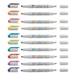 Zebra Mildliner Double Ended Creative Markers - Refresh and Friend Colors, Set of 10 with caps off