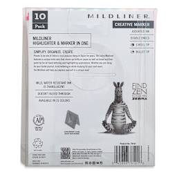 Zebra Mildliner Double Ended Creative Markers - Fluorescent and Cool Colors, Set of 10 (Back of package)