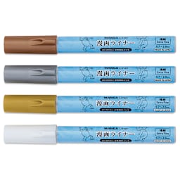 Aitoh Manga Liner Pens - Neutral Metallic Colors, Set of 4 (markers with caps on)