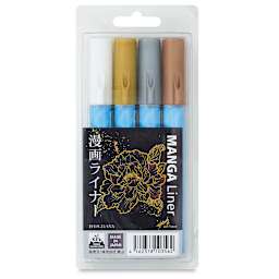 Aitoh Manga Liner Pens - Neutral Metallic Colors, Set of 4 (in package)