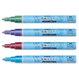 Aitoh Manga Liner Pens - Bright Metallic Colors, Set of 4 (markers with caps off)