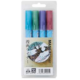 Aitoh Manga Liner Pens - Bright Metallic Colors, Set of 4 (in package)