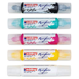 Edding 5400 Acrylic Double Ended Paint Markers - Basic Set, Set of 5, Markers With Caps On