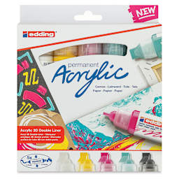 Edding 5400 Acrylic Double Ended Paint Markers - Basic Set, Set of 5, Front Of Package