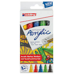 Edding Acrylic Paint Markers - Basic Colors, Set of 5, Medium (front of package)