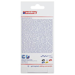 Edding Acrylic Paint Markers - Basic Colors, Set of 5, Fine, back of the packaging