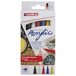 Edding Acrylic Paint Markers - Basic Colors, Set of 5, Fine, front of the packaging