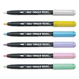 Marvy Uchida Opaque Brush Marker - Set of 6, Pastel, caps off