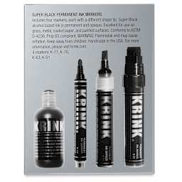Krink Super Black Permanent Ink Markers - Set of 4 (back of package)