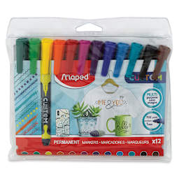Maped Custom Permanent Markers - Assorted Colors, Set of 12