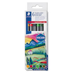Staedtler Double-Ended Watercolor Brush Pens - Europe, Set of 6, front of the packaging