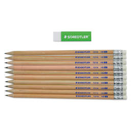 Staedtler Natural Wood Graphite Pencils - Set of 10 with Eraser - contents