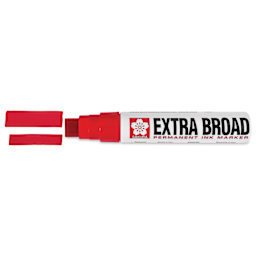 Sakura Extra Broad Permanent Ink Marker - Red, cap off showing stroke line widths