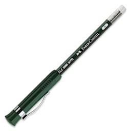 Faber-Castell 9000 Perfect Pencil - Green, pencil inserted in cap sharpener shown