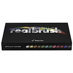 Karin Realbrush Metallic Markers - Assorted Colors, Set of 12, packaging laid out
