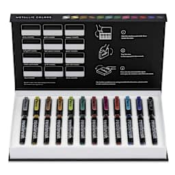 Karin Realbrush Metallic Markers - Assorted Colors, Set of 12, open package showing contents