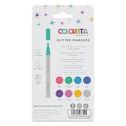 Colorista Glitter Markers - Sparkling Brights, Set of 8, back of the packaging