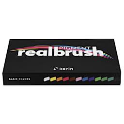 Karin Realbrush Pigment Markers - Basic Colors, Set of 12, box closed laid flat