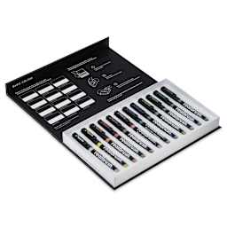 Karin Realbrush Pigment Markers - Basic Colors, Set of 12, markers shown inside the box with lid open