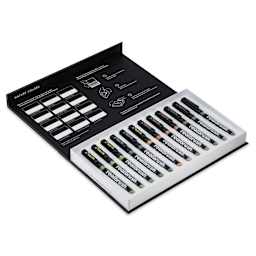 Karin Realbrush Pigment Markers - Nature Colors, Set of 12, markers shown inside box with lid open