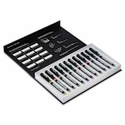 Karin Realbrush Pigment Markers - Pastel Colors, Set of 12, markers shown inside box with lid open