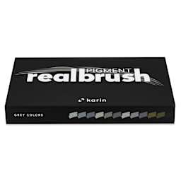 Karin Realbrush Pigment Markers - Grey Colors, Set of 12, box closed laid flat