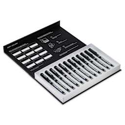 Karin Realbrush Pigment Markers - Grey Colors, Set of 12, markers shown inside the box with lid open