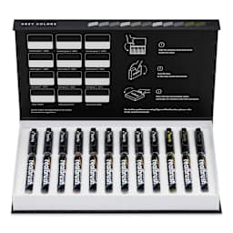 Karin Realbrush Pigment Markers - Grey Colors, Set of 12, markers inside the box