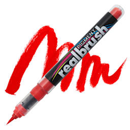Karin Realbrush Pigment Marker - Fire Red, swatch and marker