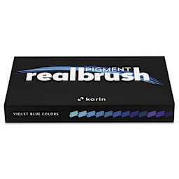 Karin Realbrush Pigment Markers - Violet Blue Colors, Set of 12, box closed laid flat