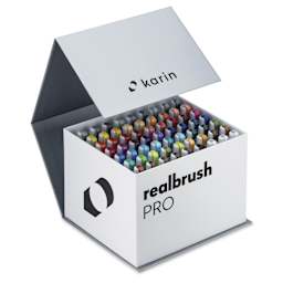 Karin Realbrush Pro Markers - Mega Box, Set of 63, box with lid open