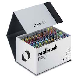 Karin Realbrush Pro Markers - Mega Plus Box, Set of 75, box with lid open